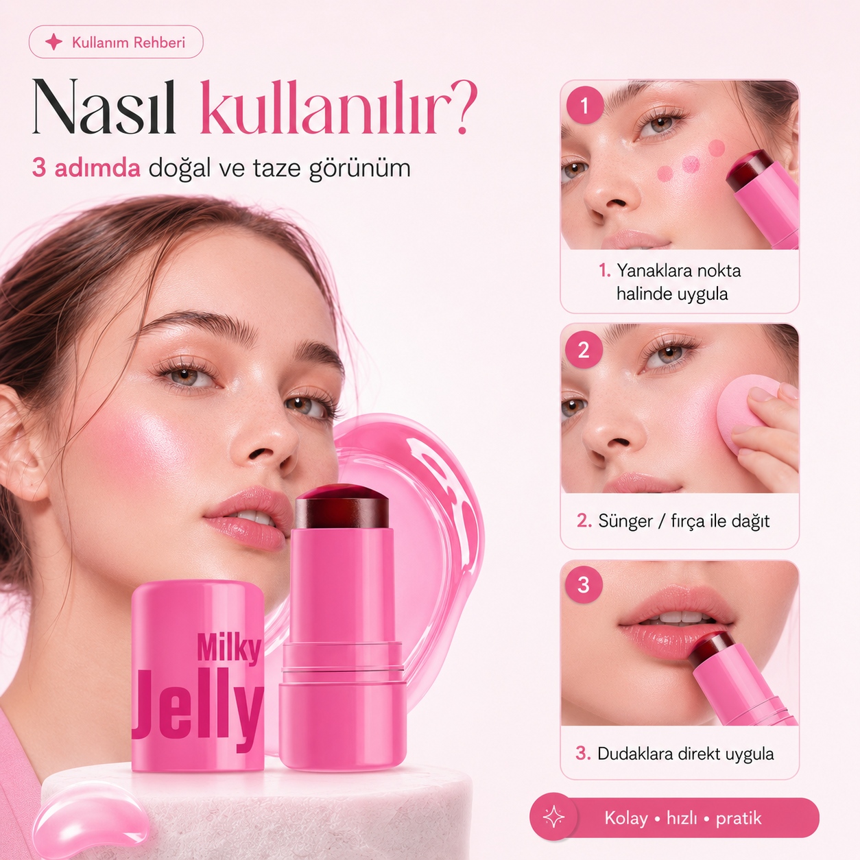 Milky Jelly Doğal Görünüm Dudak ve Yanak Renklendirici Allık